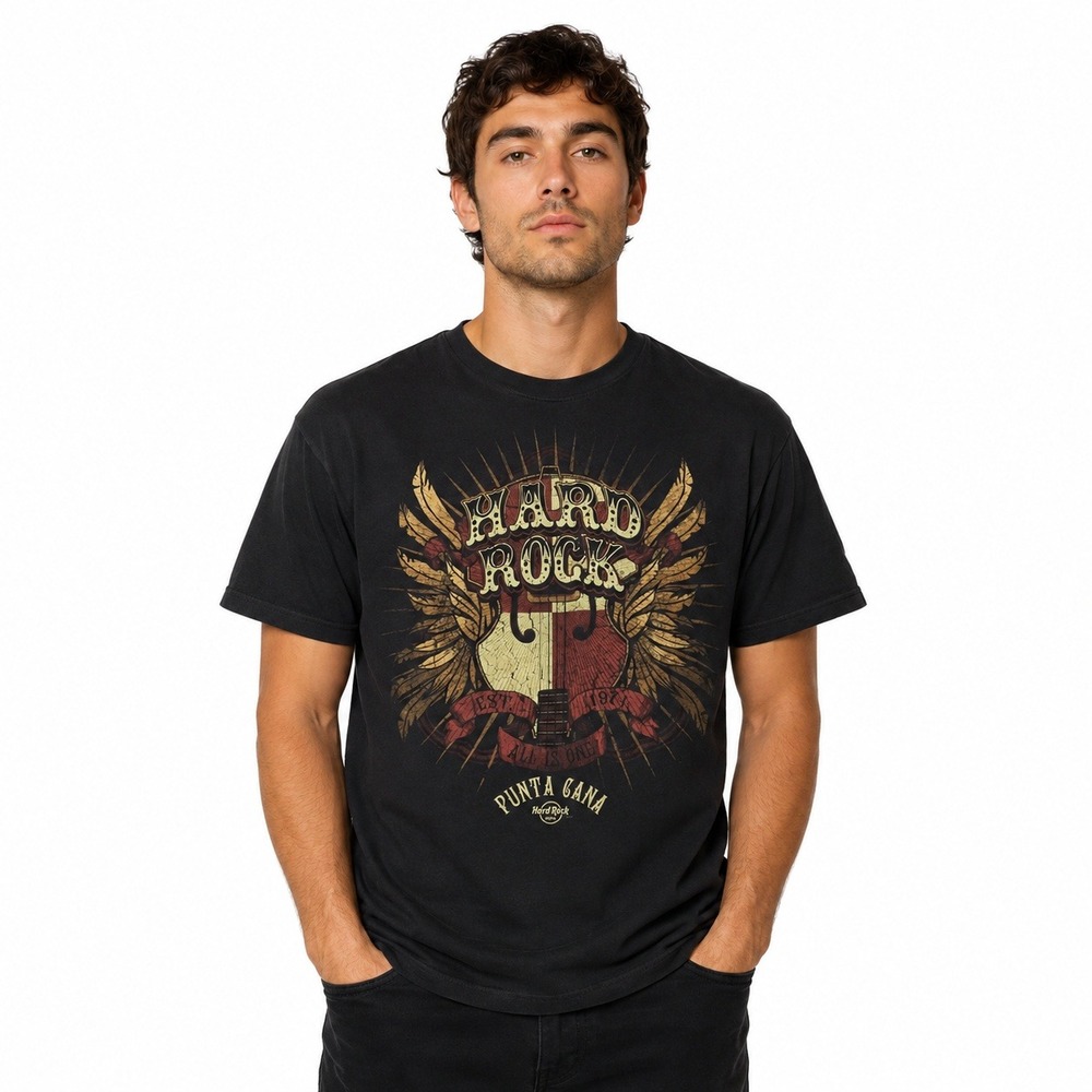 Hard Rock Hotel Punta Cana T Shirt L Black Graphic Tee 21x27 Cotton Distressed